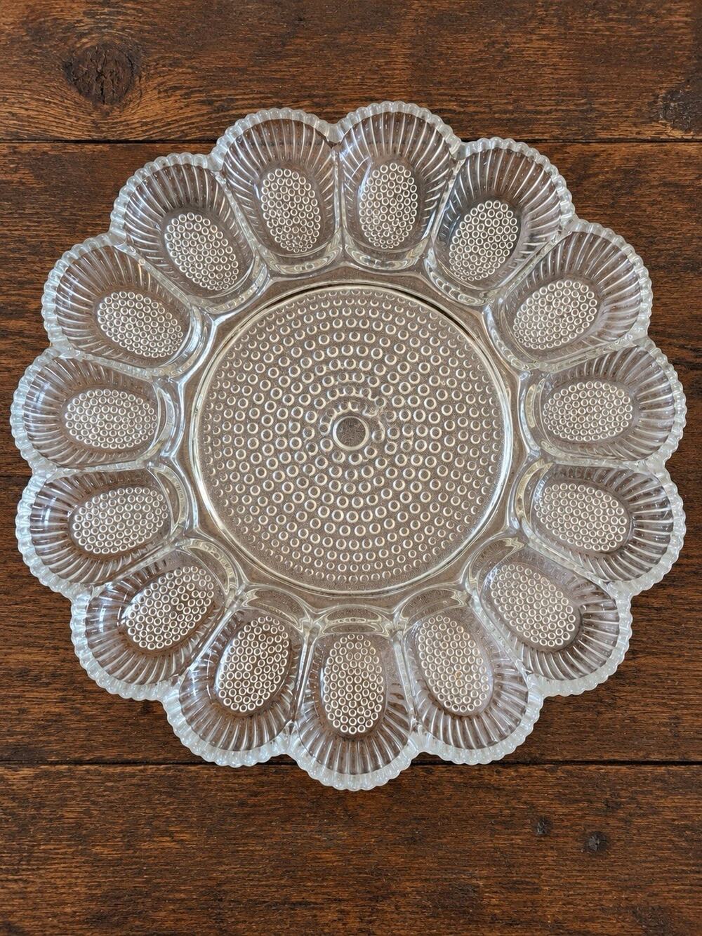 Indiana Glass Deviled Egg Relish Dish Platter Serving Hobnail Vintage 11.25"